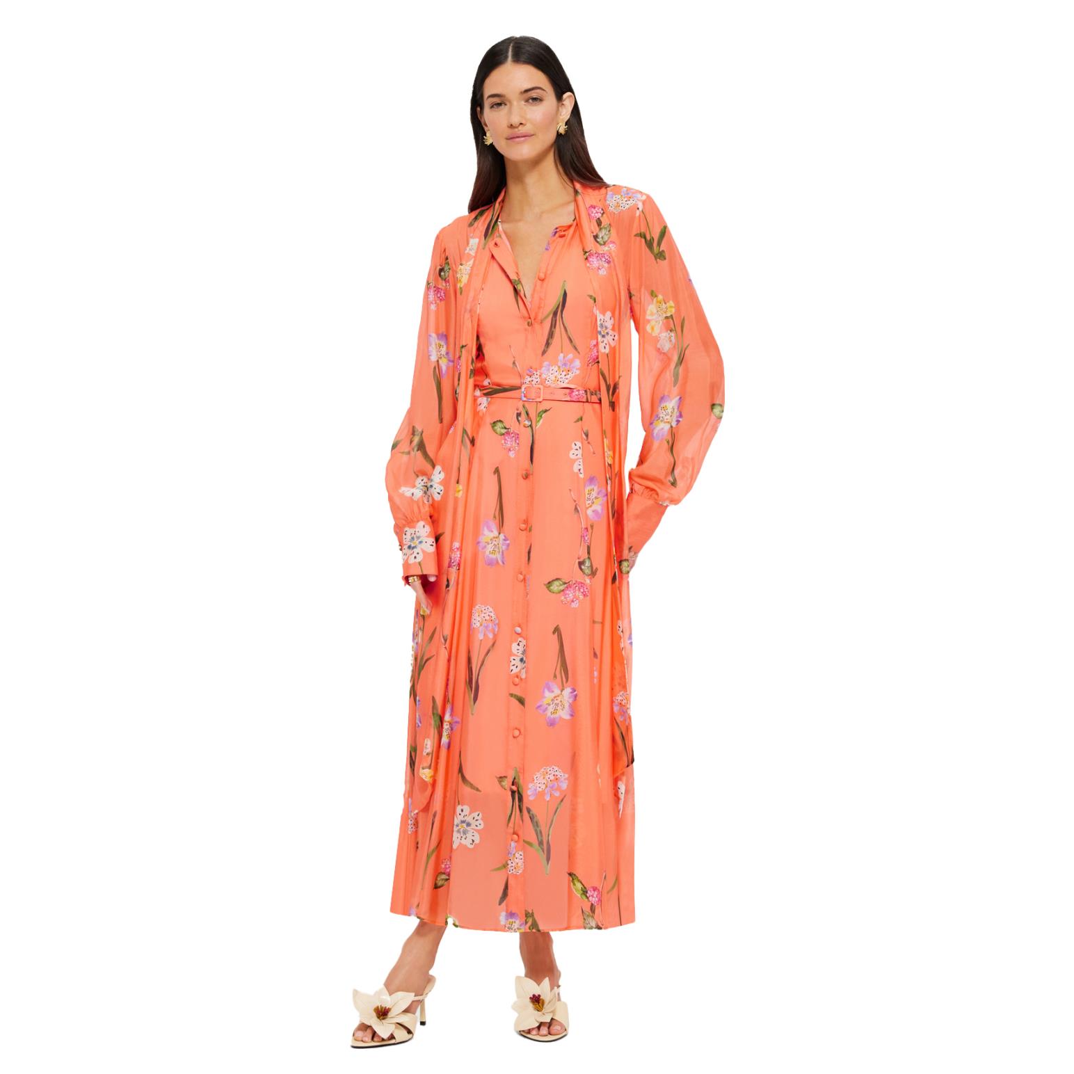 LEO LIN Liliane Tie Neck Midi Dress